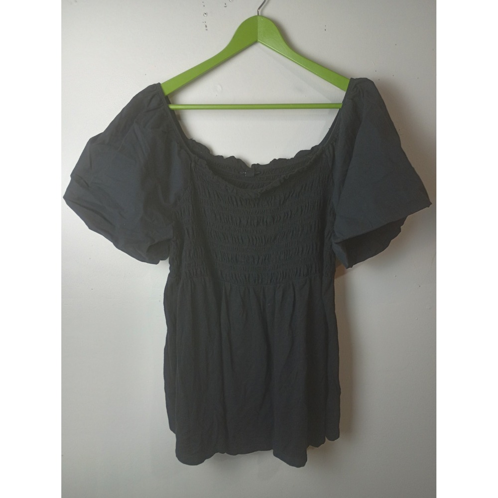 Torrid Black Smocked Puff Sleeve Babydoll Top Square Neck Size 2 Plus Size